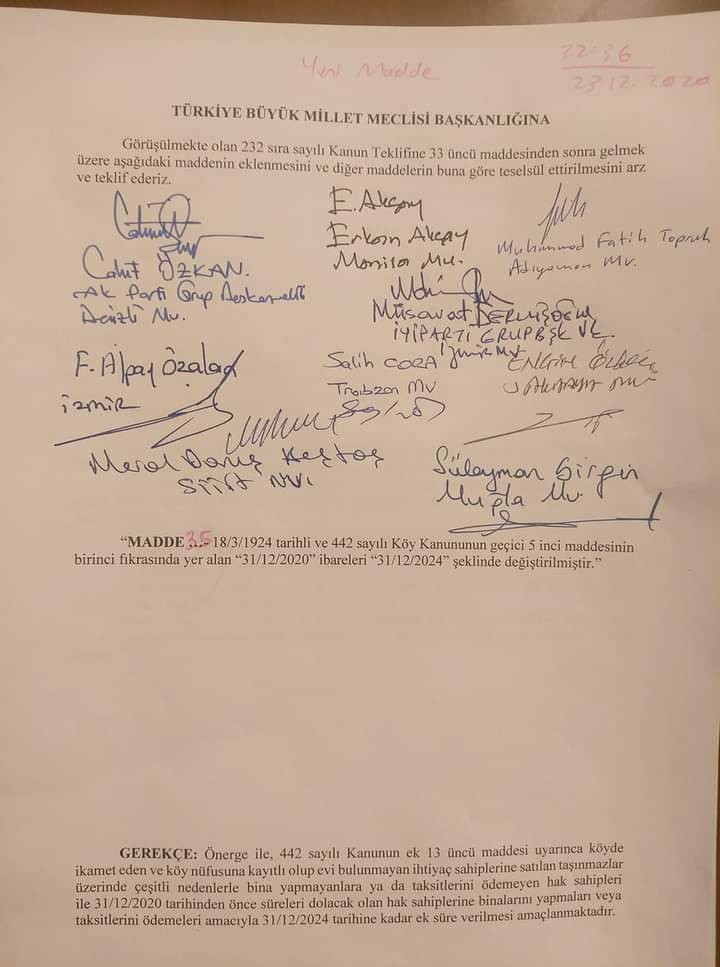 KÖYLÜYE YAPILAŞMA EK SÜRESİ KABUL EDİLDİ