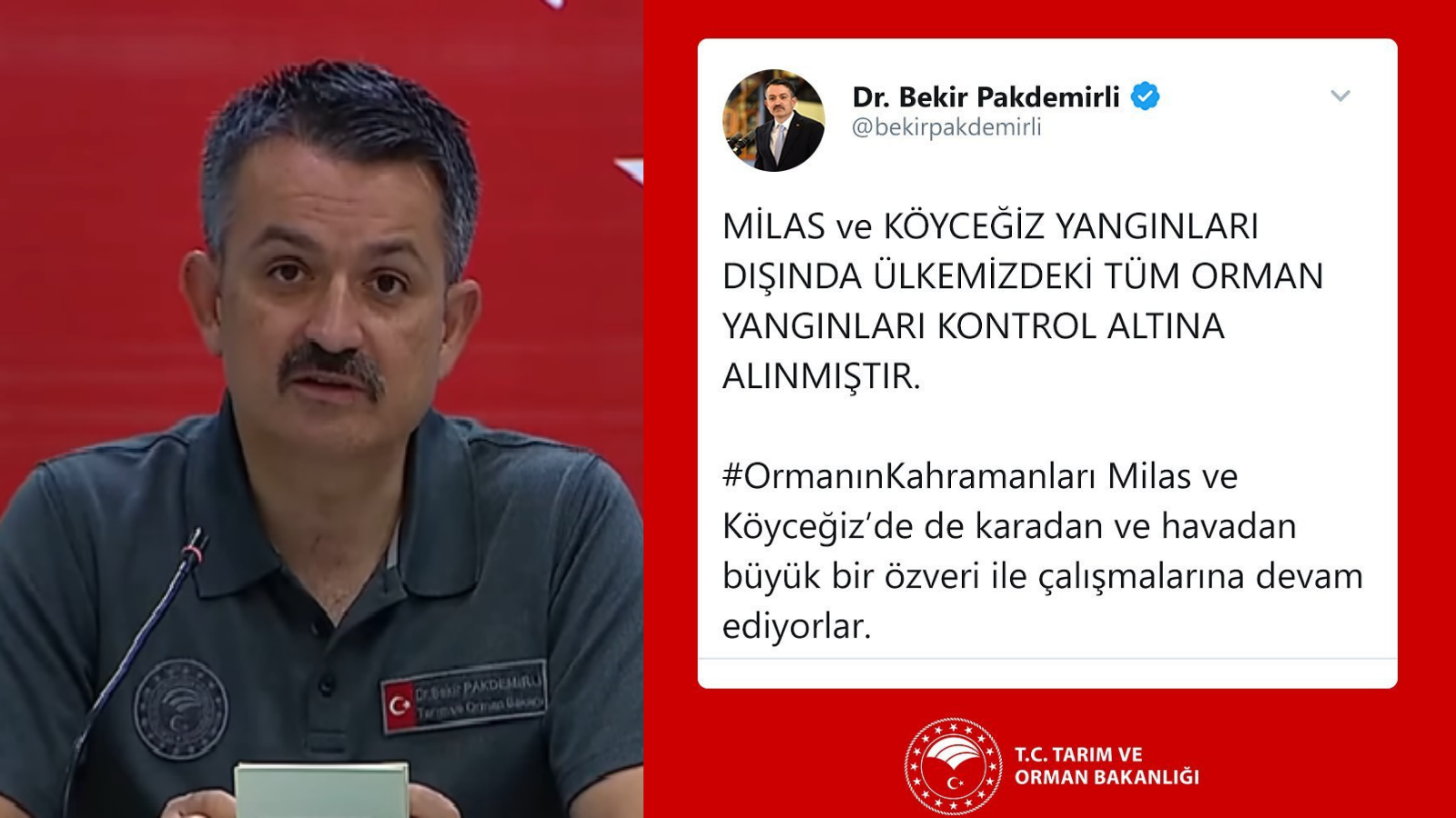 MİLAS VE KÖYCEĞİZ DIŞINDA TÜM YANGINLAR KONTROL ALTINDA