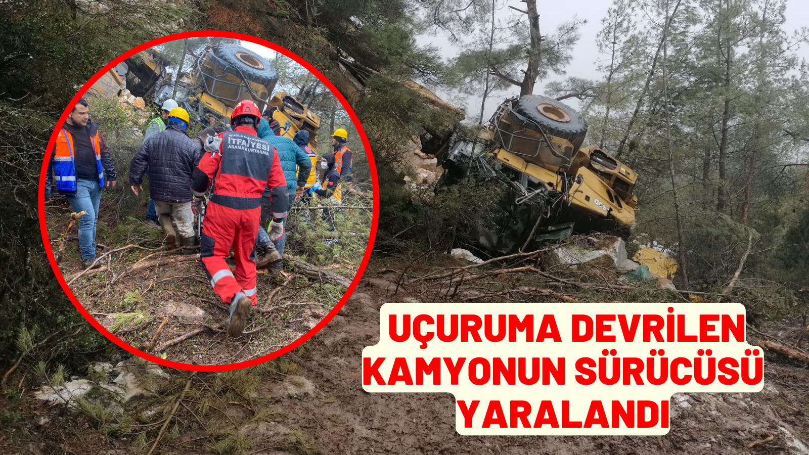 uçuruma devrilen kamyonun sürücüsü yaralandı