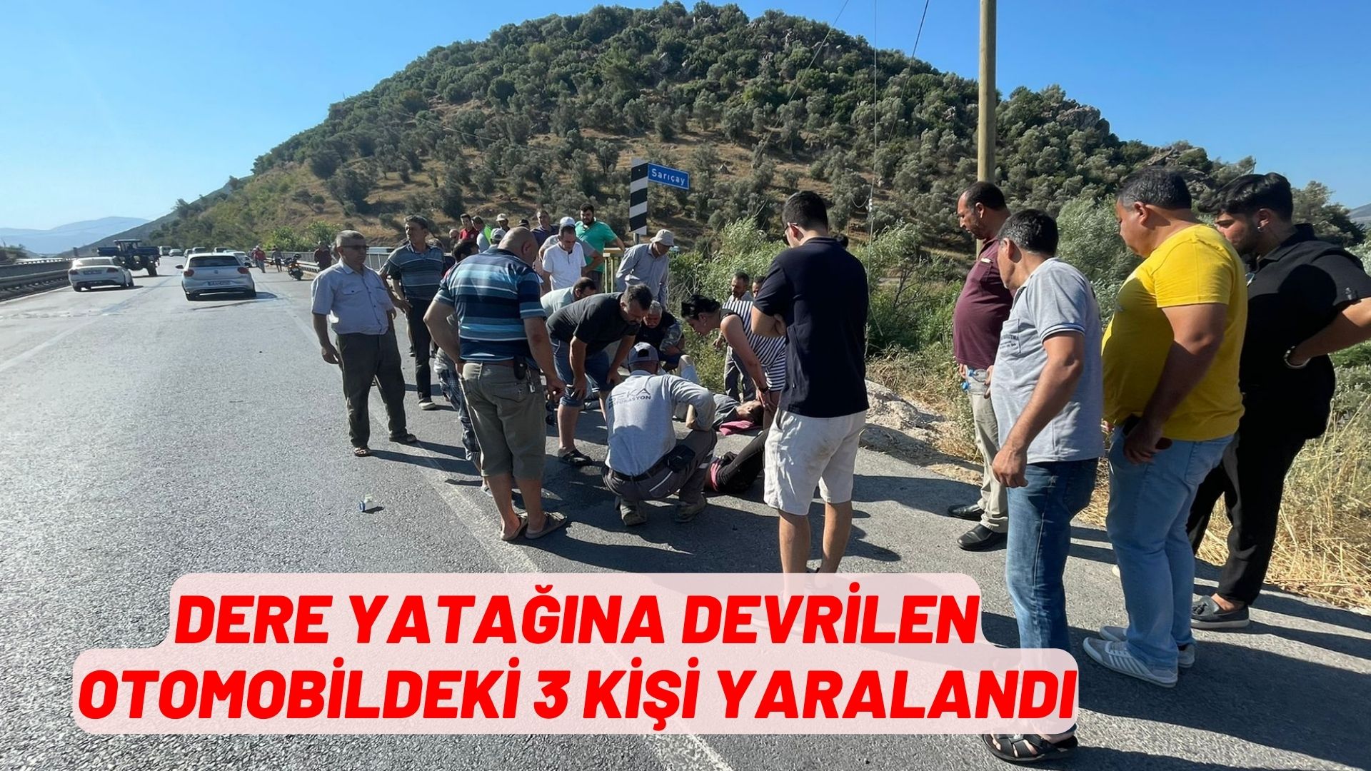 dere yatağına devrilen otomobildeki 3 kişi yaralandı