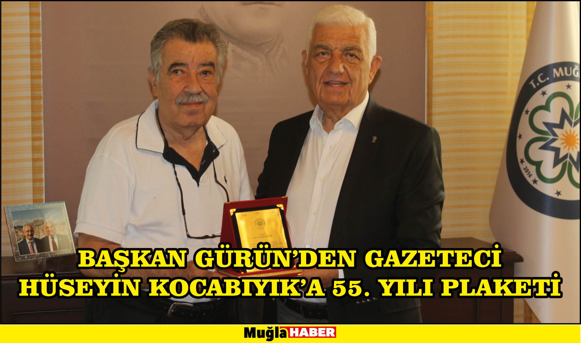 BAŞKAN GÜRÜN’DEN GAZETECİ HÜSEYİN KOCABIYIK’A 55. YILI PLAKETİ