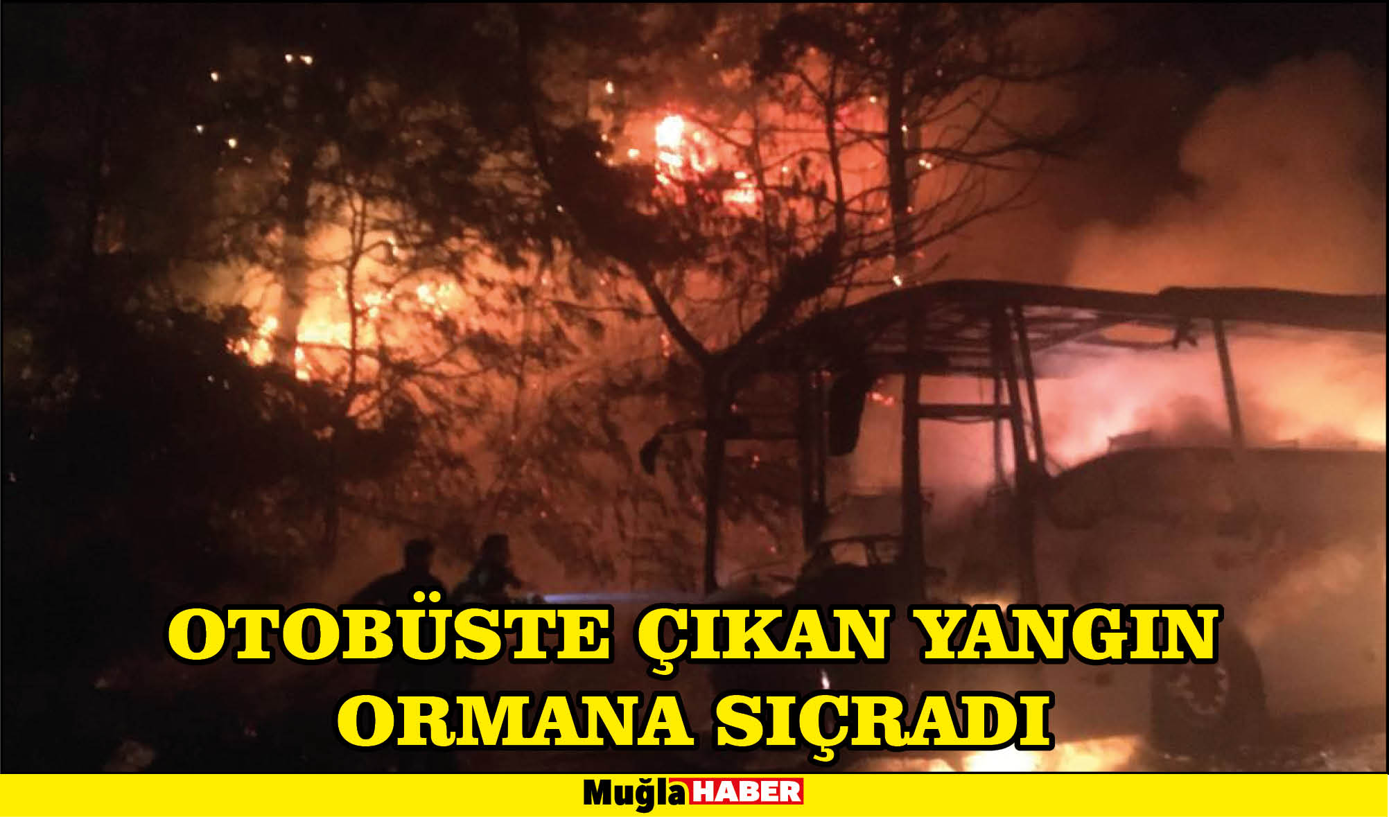 Otobüste çıkan yangın ormana sıçradı