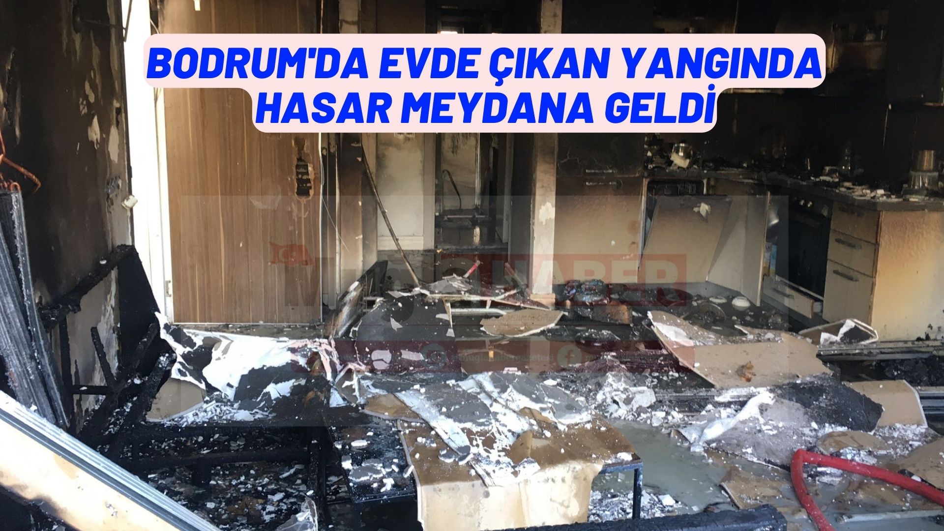 Bodrum'da evde çıkan yangında hasar meydana geldi