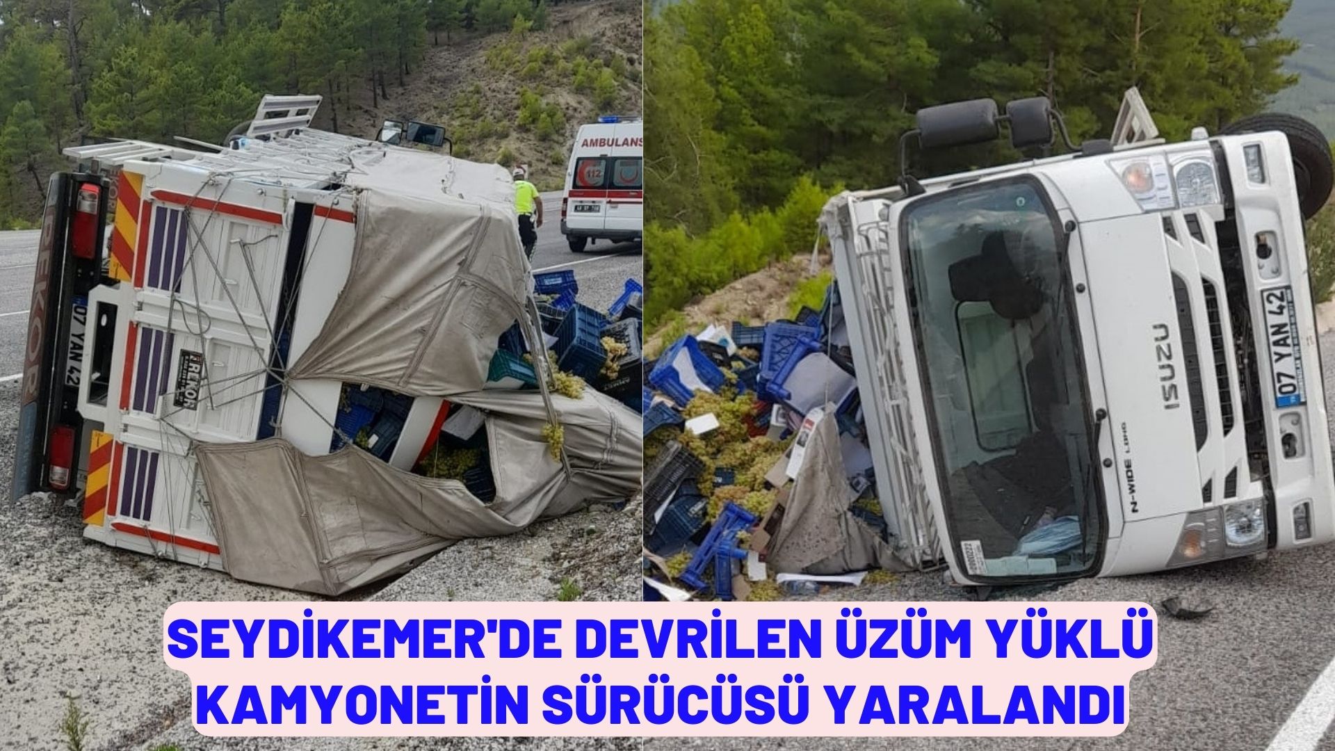 Seydikemer'de devrilen üzüm yüklü kamyonetin sürücüsü yaralandı