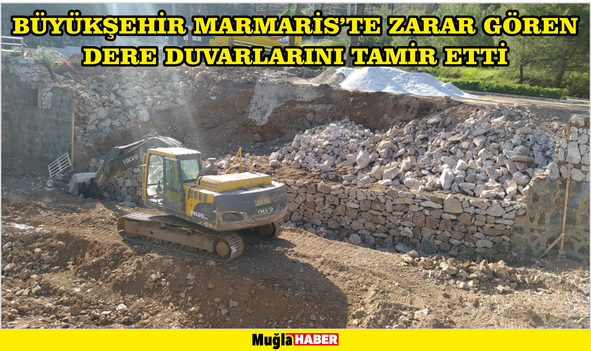    BÜYÜKŞEHİR MARMARİS’TE ZARAR GÖREN DERE DUVARLARINI TAMİR ETTİ