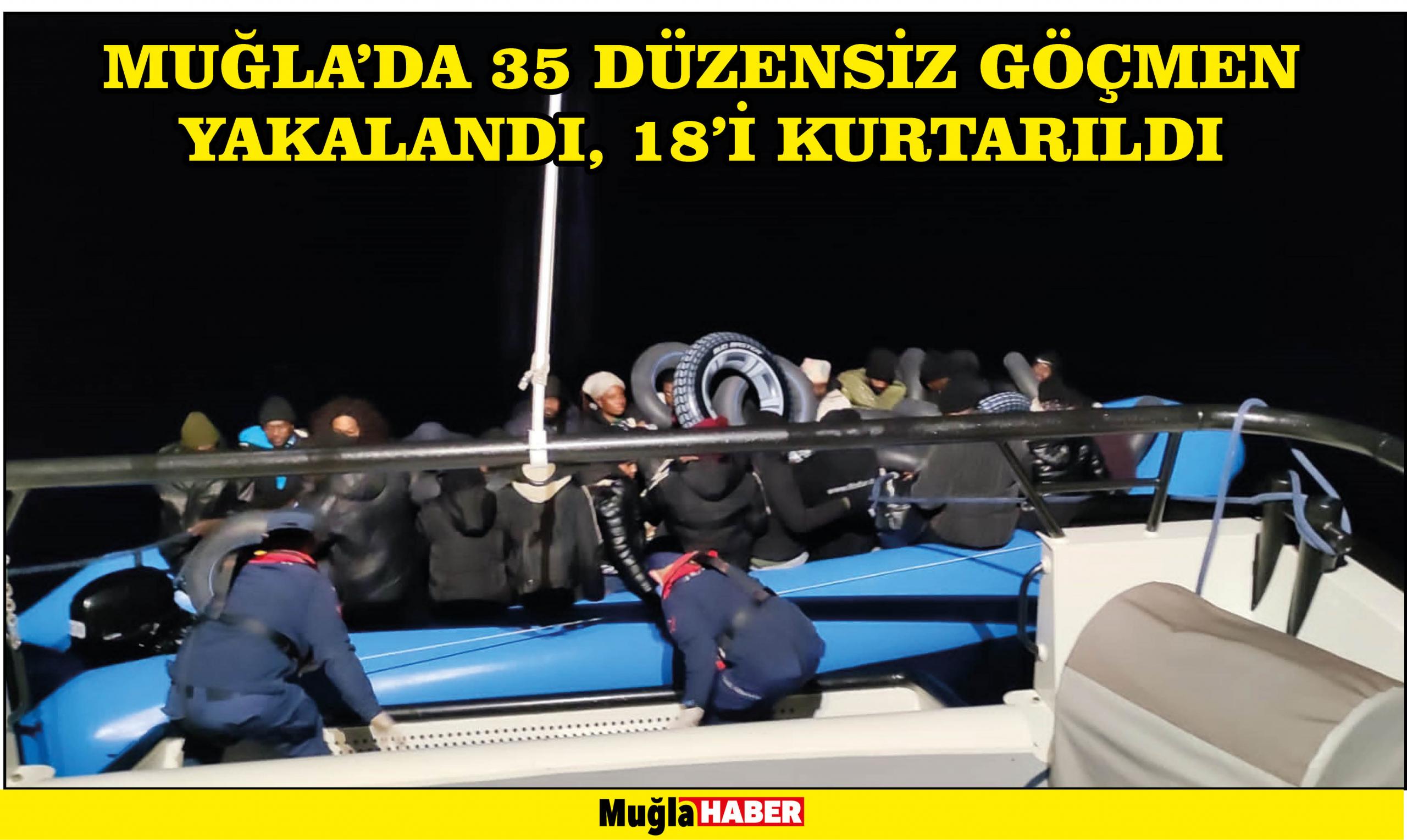 Muğla'da 35 düzensiz göçmen yakalandı, 18'i kurtarıldı