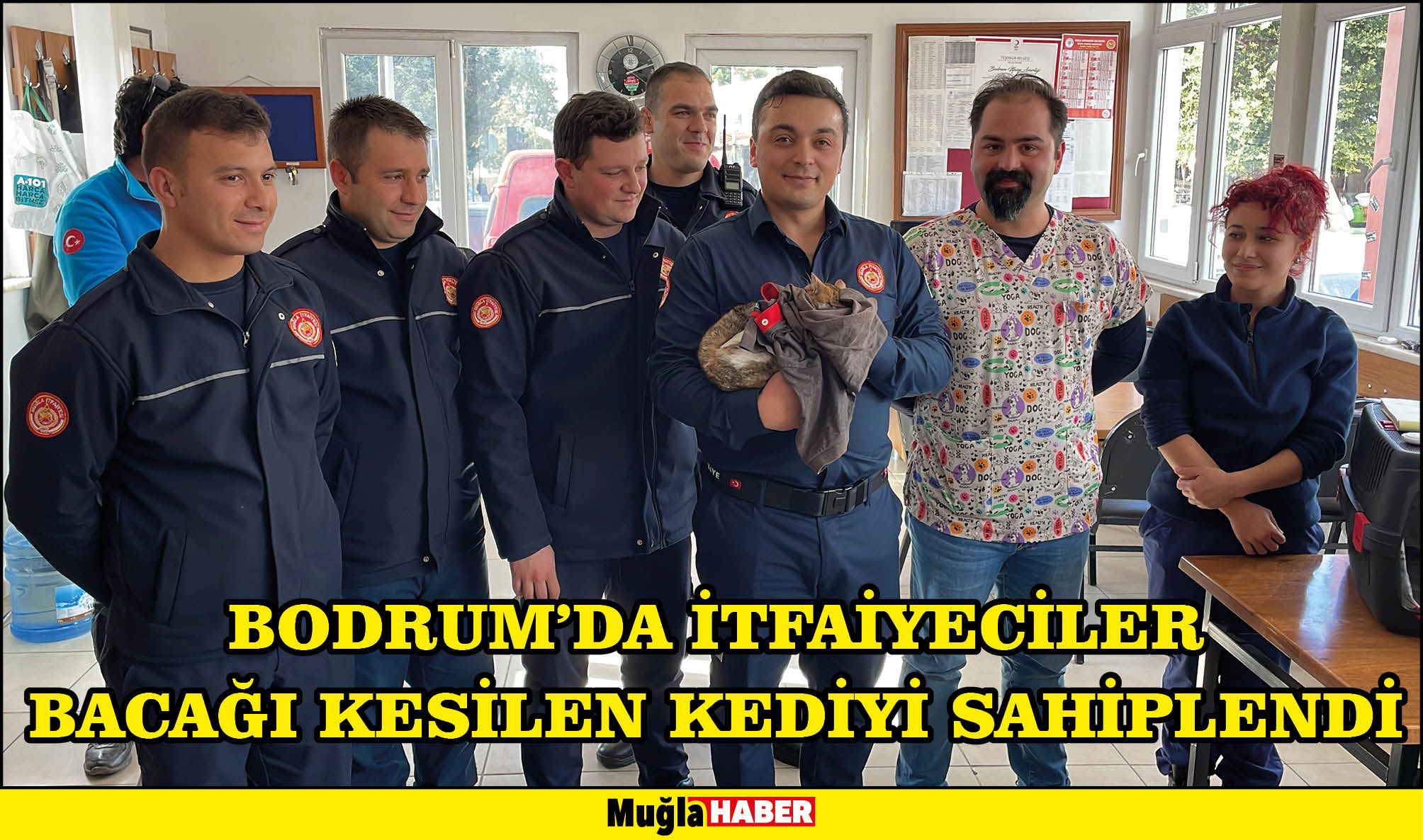 Bodrum'da itfaiyeciler bacağı kesilen kediyi sahiplendi