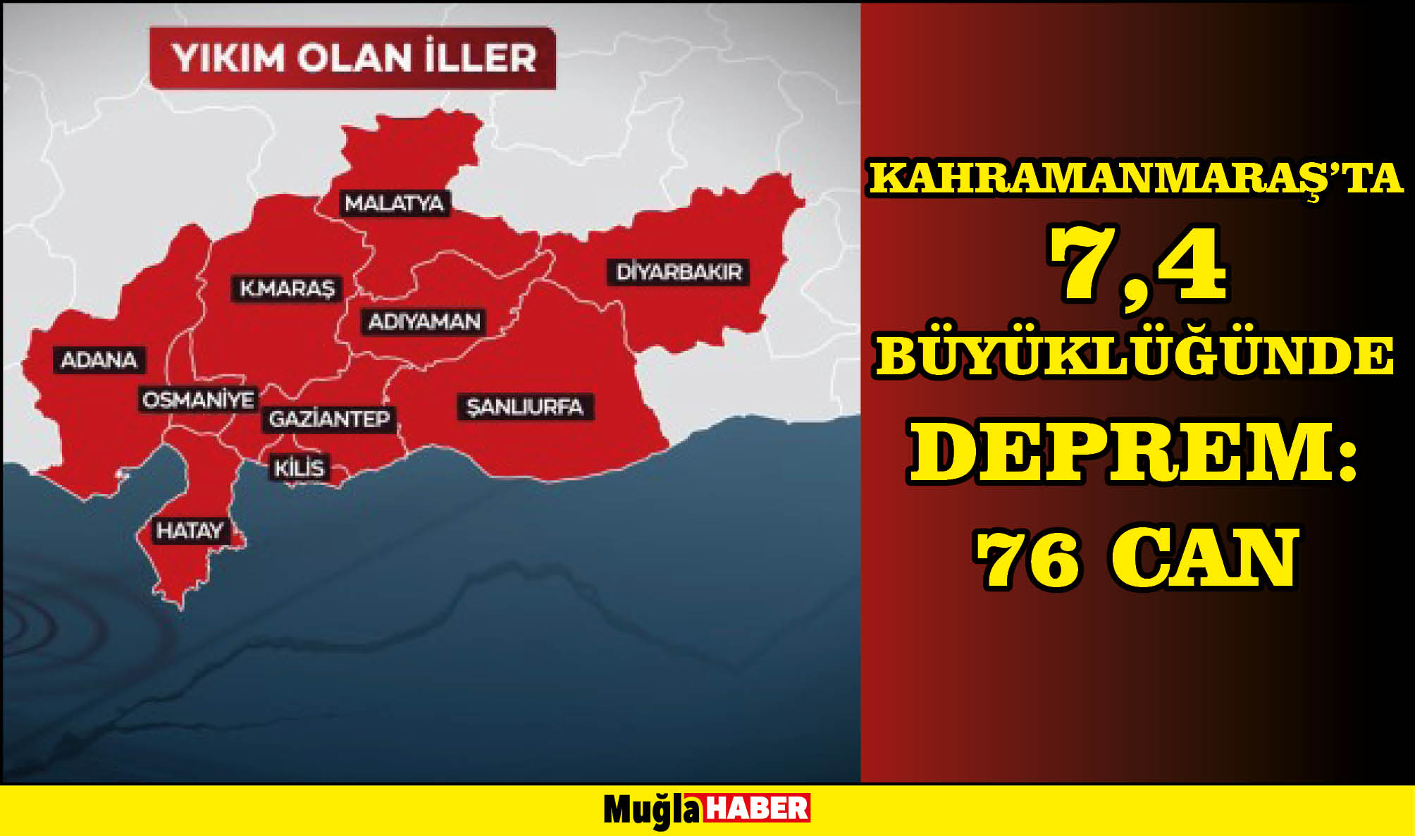 KAHRAMANMARAŞ'TA 7,4 BÜYÜKLÜĞÜNDE DEPREM: 76 CAN KAYBI