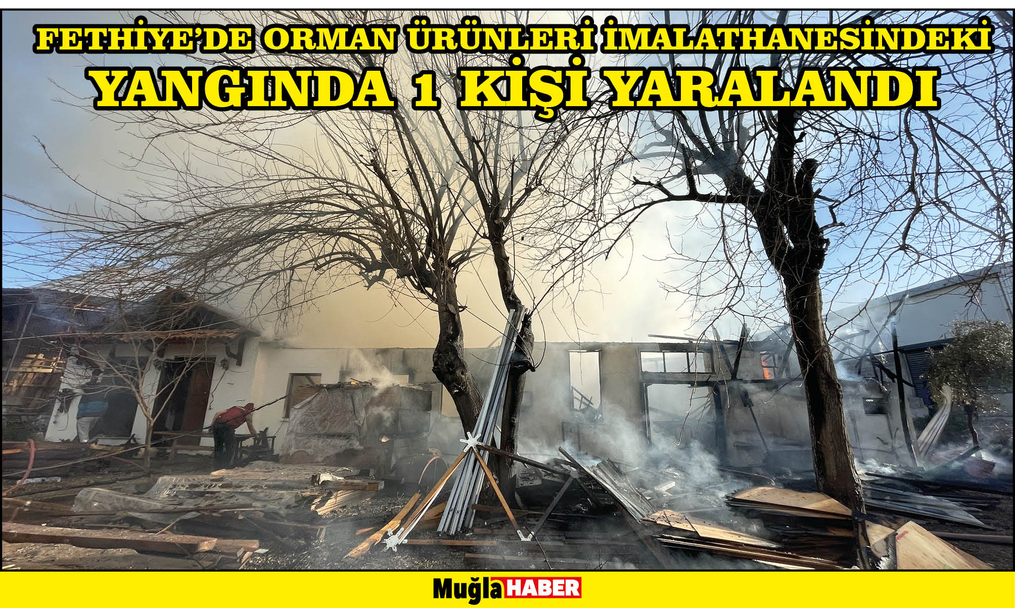 Fethiye'de orman ürünleri imalathanesindeki yangında 1 kişi yaralandı