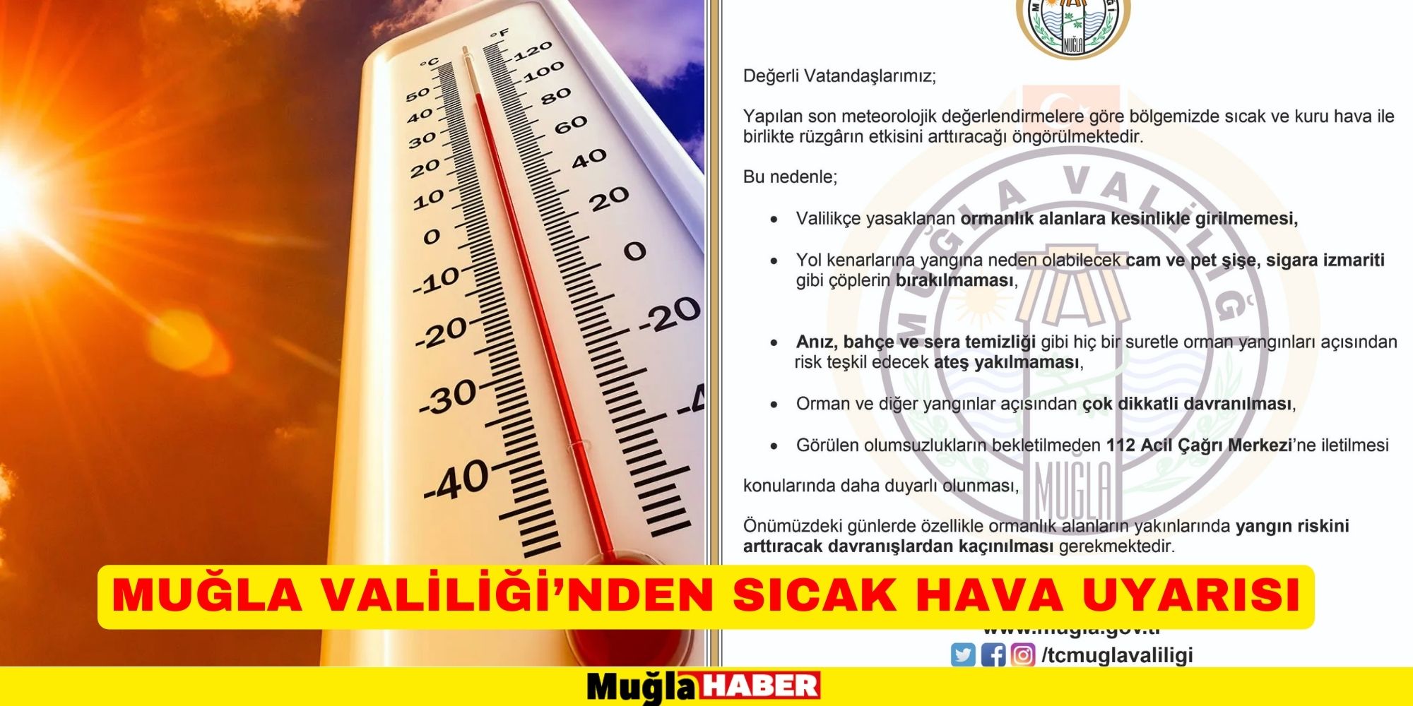 MUĞLA VALİLİĞİ’NDEN SICAK HAVA UYARI