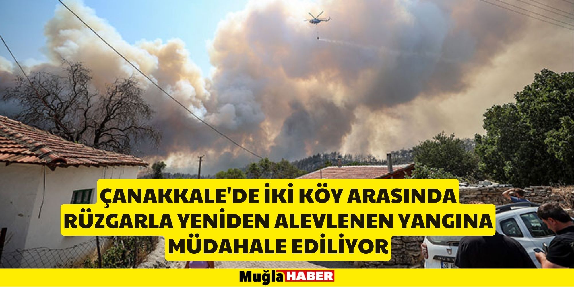 Çanakkale'de iki köy arasında rüzgarla yeniden alevlenen yangına müdahale ediliyor