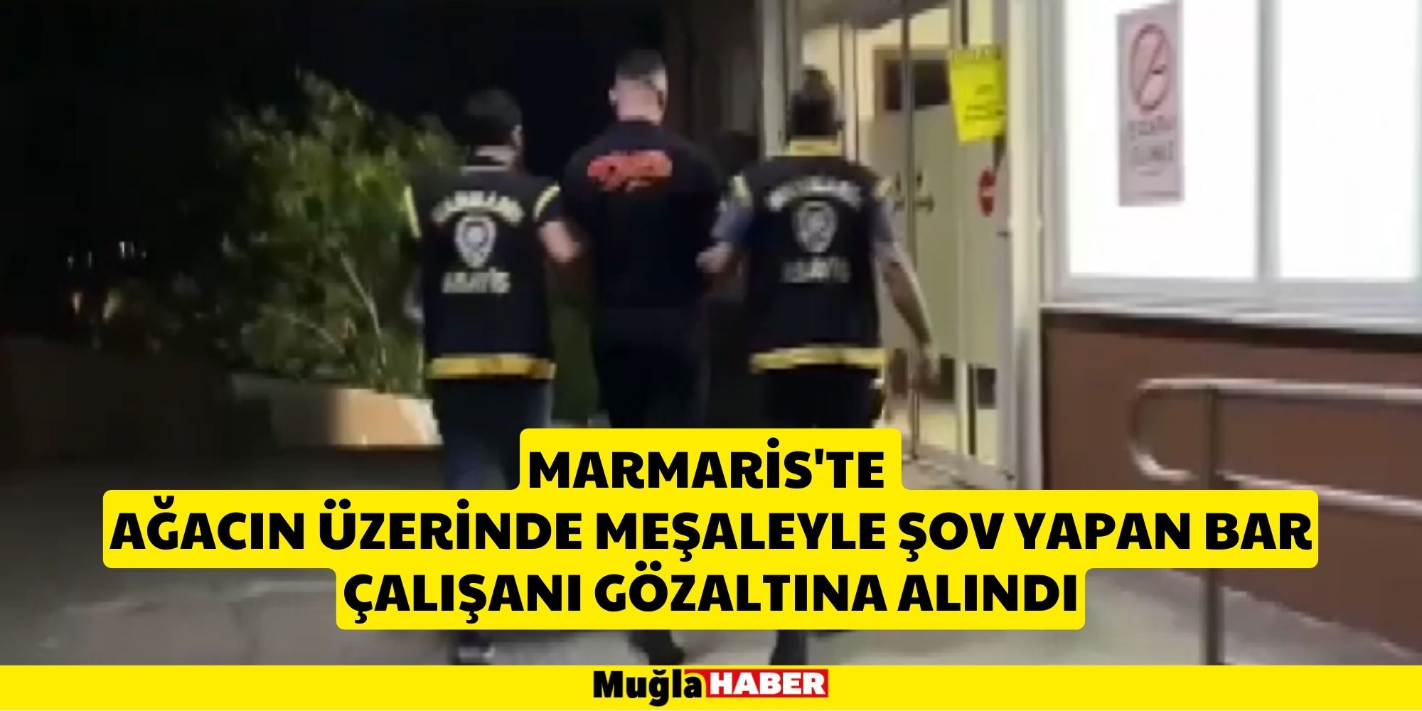 Marmaris'te ağacın üzerinde meşaleyle şov yapan bar çalışanı gözaltına alındı