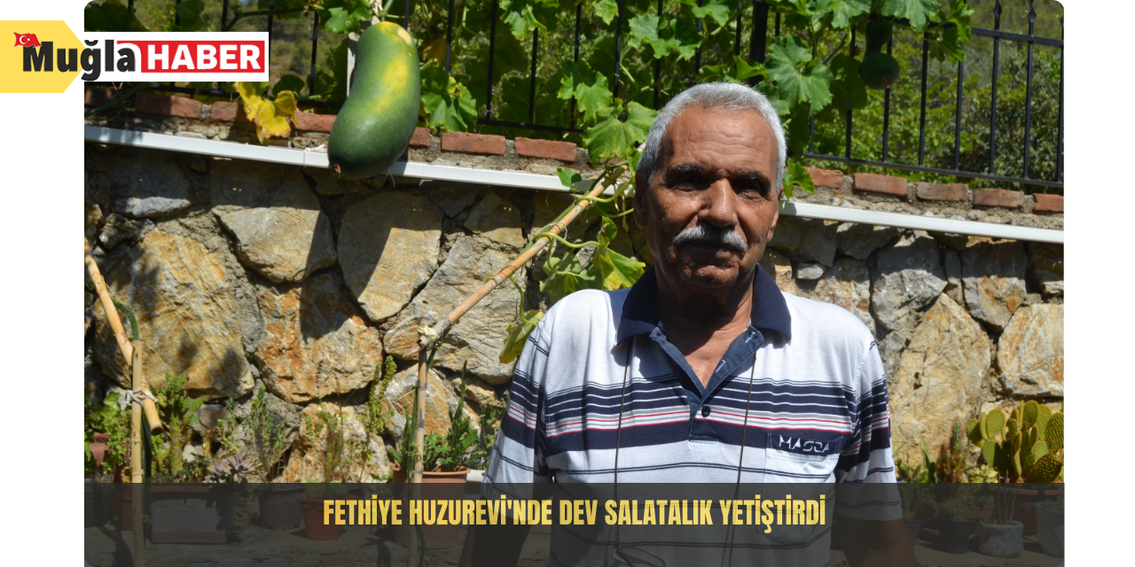 Fethiye Huzurevi'nde dev salatalık yetiştirdi