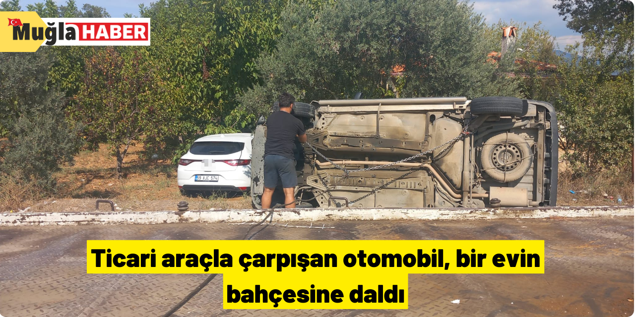 Ticari araçla çarpışan otomobil, bir evin bahçesine daldı