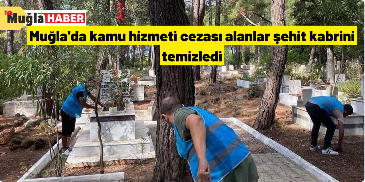 Muğla'da kamu hizmeti cezası alanlar şehit kabrini temizledi