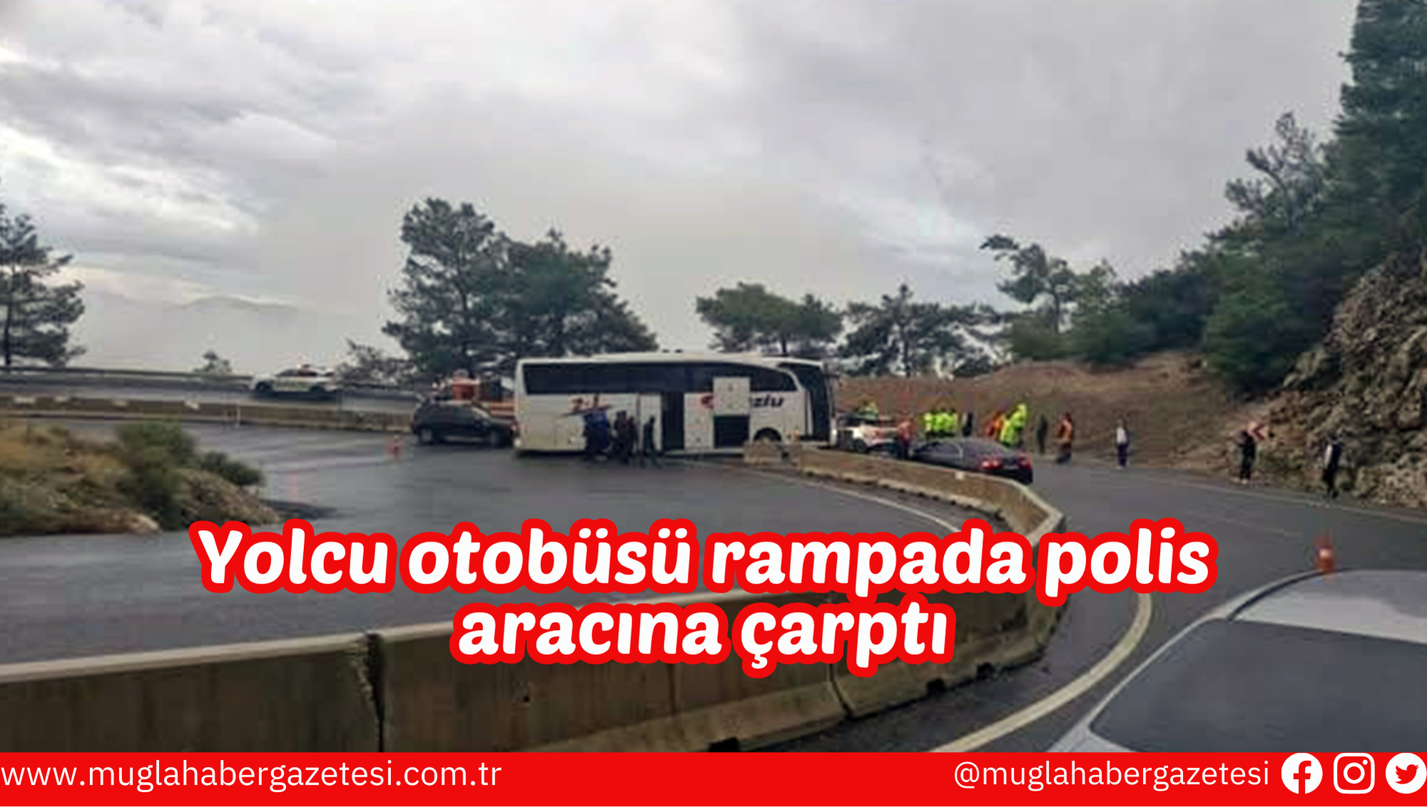 Yolcu otobüsü rampada polis aracına çarptı