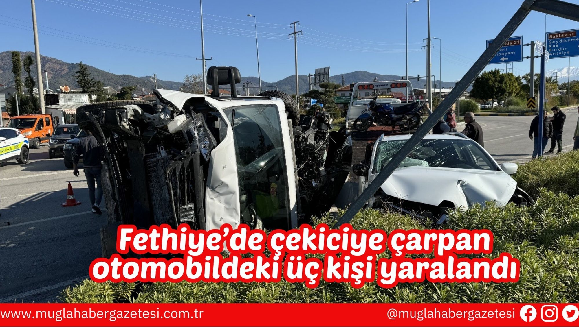 Fethiye’de çekiciye çarpan otomobildeki üç kişi yaralandı