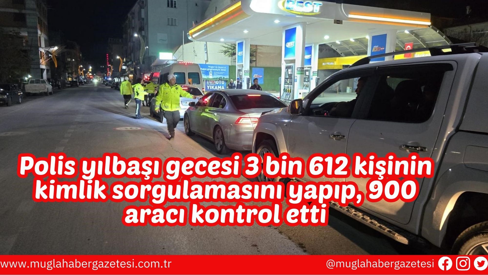 Polis yılbaşı gecesi 3 bin 612 kişinin kimlik sorgulamasını yapıp, 900 aracı kontrol etti